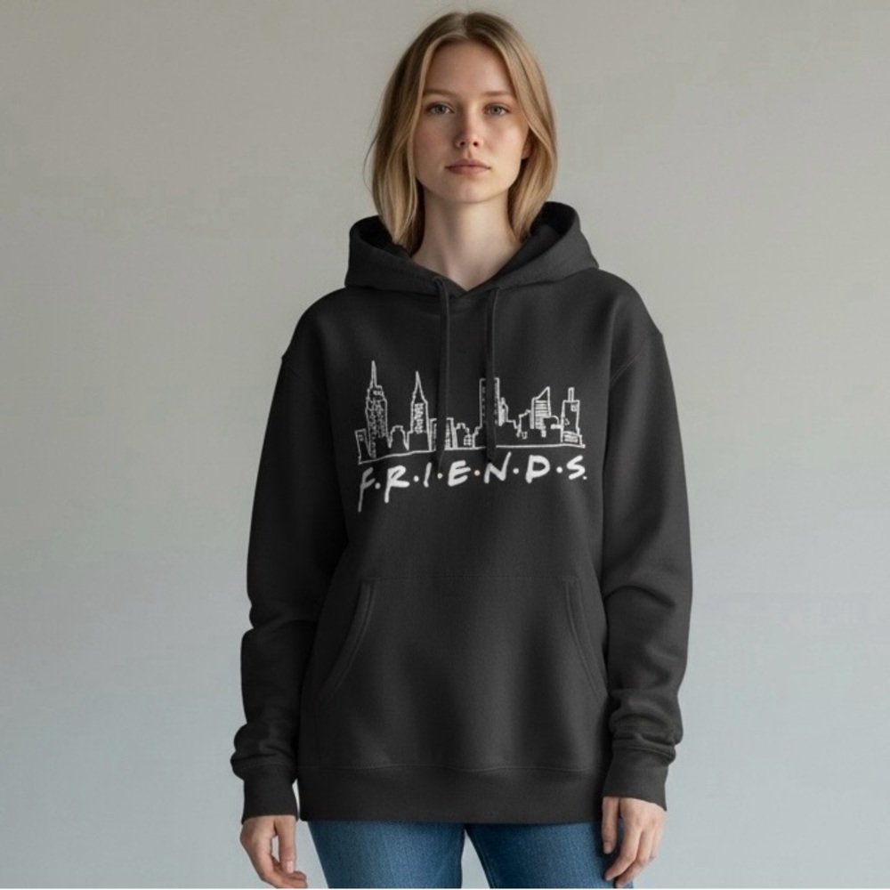 FRIENDS‎ TV Series Unisex Medium Black Skyline Hoodie Pullover Sweatshirt